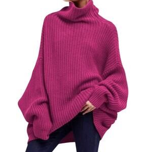 Free People Sweater Womens Small Pink Oversized Turtleneck Chunky Knit